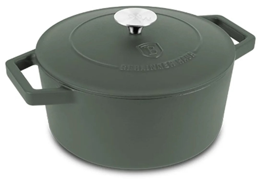 Oală din fontă emailată cu capac 24 cm, 4.35L – Berlinger Haus Green Matte Collection BH 6544, verde, pentru pâine, fripturi și supe