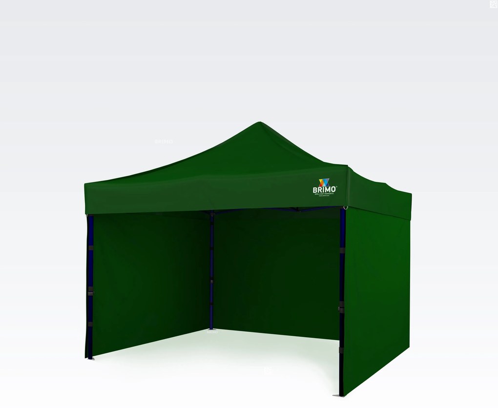 Pavilion 3x3 m, cadru din oțel cu 3 pereți: cort de lucru pentru meșteșugari - cu 3 pereți - Verde