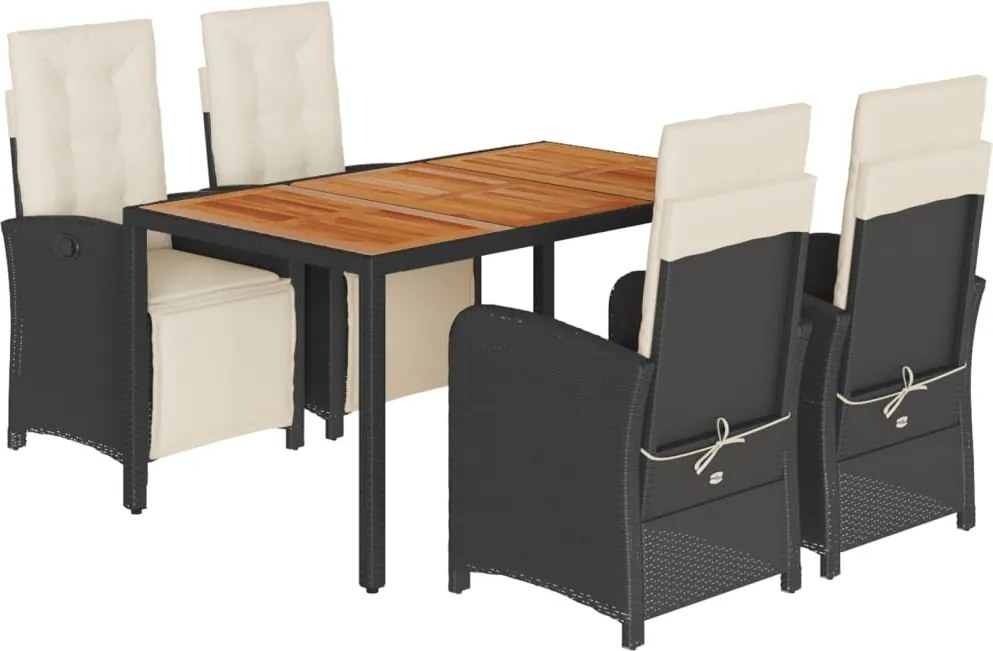vidaXL Set mobilier de grădină cu perne, 5 piese, negru, poliratan