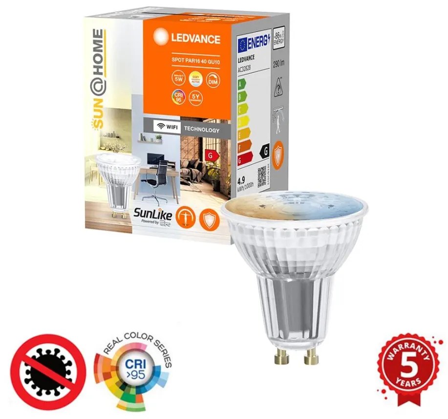 LED bec antibacterian dimabil PAR16 GU10/4,9W/230V Wi-Fi - Ledvance