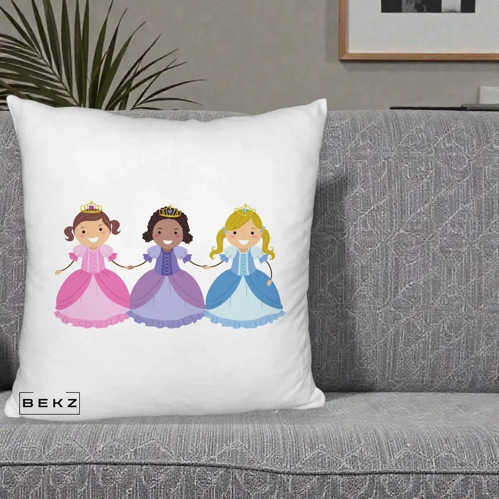 Perna Personalizata Printese Diverse Ilustratie, 40x40 cm, Alb Pufos, Husa Detasabila, Perna Inclusa, BEKZ®