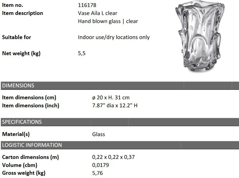Vaza flori, Vas decorativ Aila L transparent