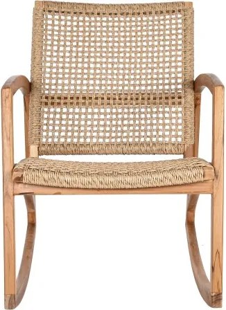 Fotoliu tip balansoar din lemn de tec si rattan