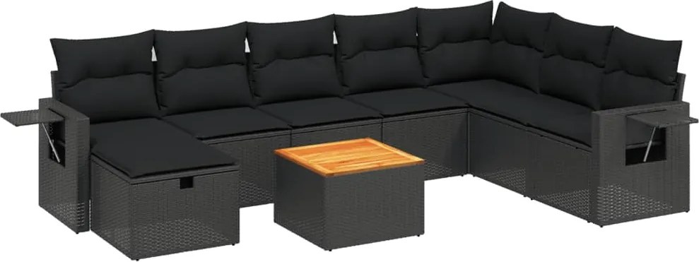 vidaXL Set mobilier de grădină cu perne, 9 piese, negru, poliratan