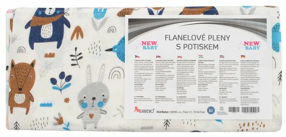 New Baby Scutece din flanel cu imprimeu Standard, 70 x 80 cm, set 10 buc.