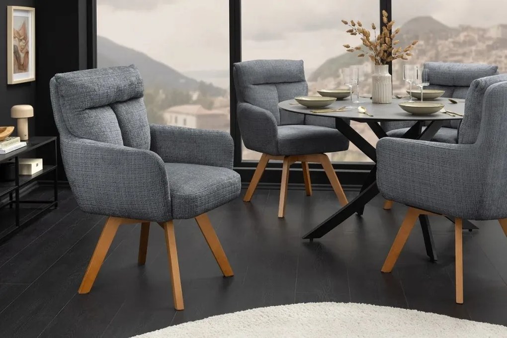 Set de 2 scaune pivotante picioare din lemn Big George gri chenille