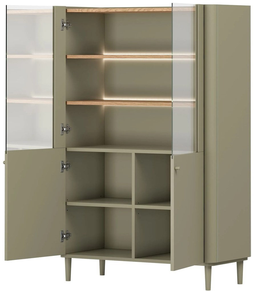 Vitrină cu picioare Elivo 100 cm cu două uși - eucalipt / stejar baltic dune