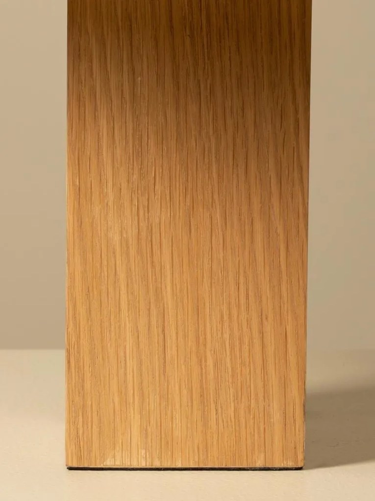 Lampă de masă din bumbac bej cu structură din furnir de stejar și metal cromat, abajur dublu, finisaj natural, 50×35 cm, „Doppia"