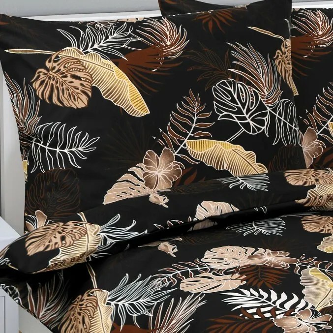 Bellatex Lenjerie de pat din bumbac Monstera maroînchis, 140 x 200 cm, 70 x 90 cm