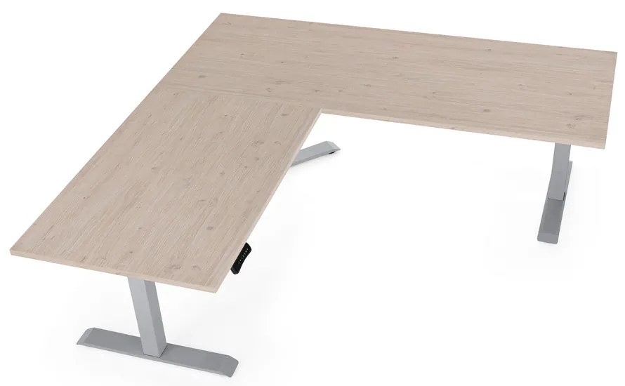 Masa inaltime reglabila OfficeTech Angle, 180 x 200 cm, bază gri, stejar