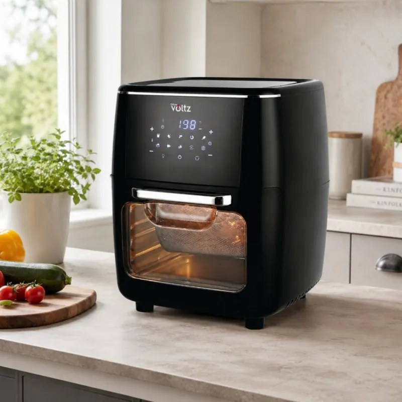 Friteuza-cuptor cu aer cald Oliver Voltz OV51980AO, 1700 W, 13 l, 10 programe, 65-200 °C, Frigarui rotative si cos, Ecran tactil, Functie de dospire, Negru