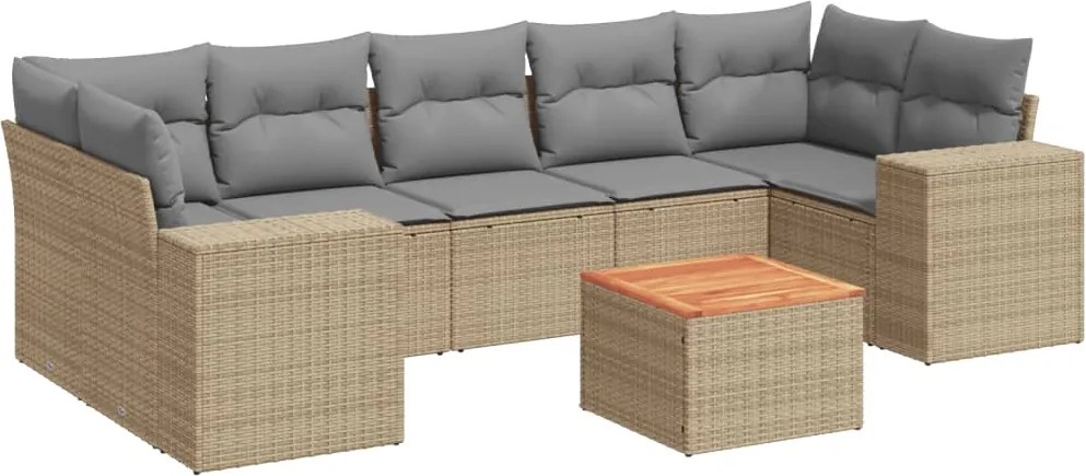 vidaXL Set canapele de grădină, 8 piese, cu perne, bej, poliratan