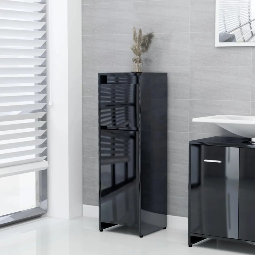 802667 vidaXL Dulap de baie, negru extralucios, 30 x 30 x 95 cm, PAL
