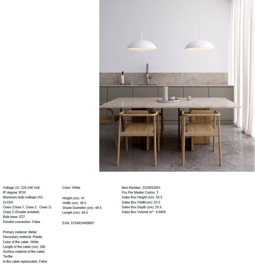 Pendul design modern Versale alb 49,5cm