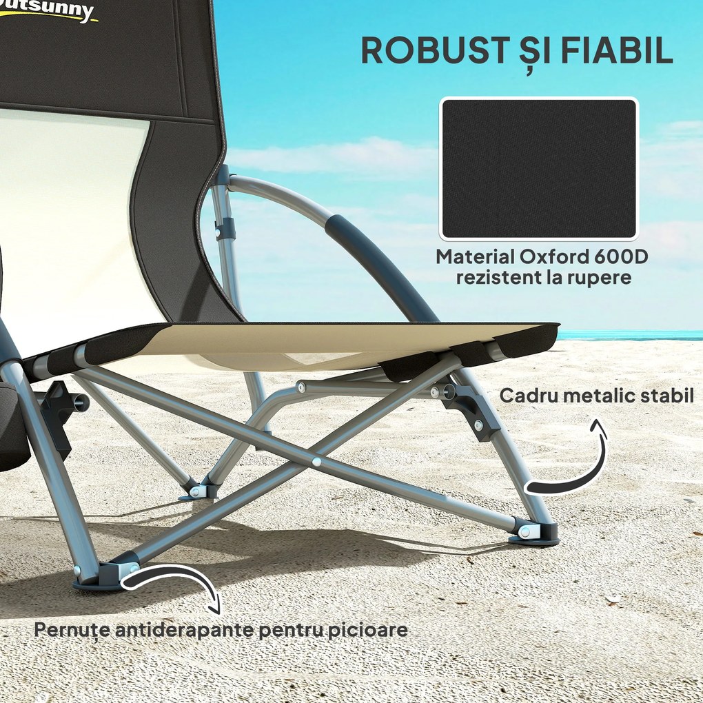 Outsunny Scaun de plajă pliabil, scaun camping pliabil ușor, husă de transport, suport pentru pahar, 58 x 55 x 62 cm, negru | Aosom Romania