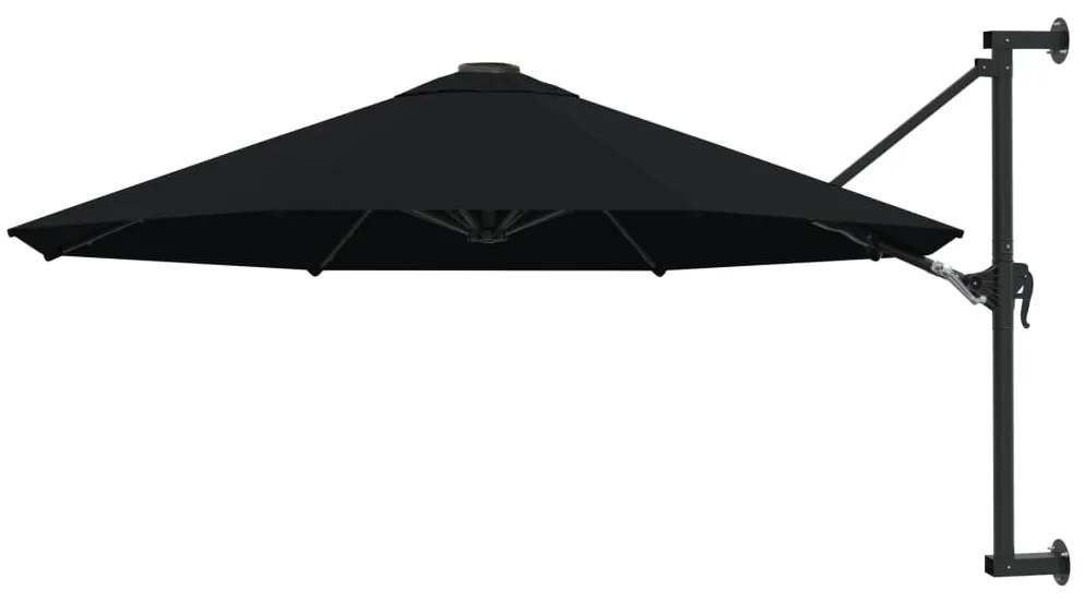 vidaXL Umbrelă de soare de perete cu stâlp metalic, negru, 300 cm