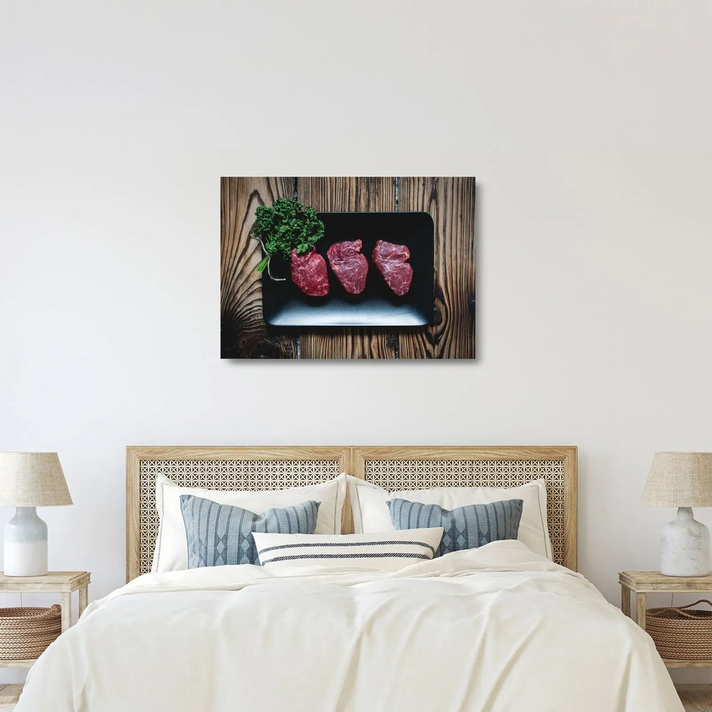 Tablou pe sticlă cu carne pe farfurie (70x50 cm)