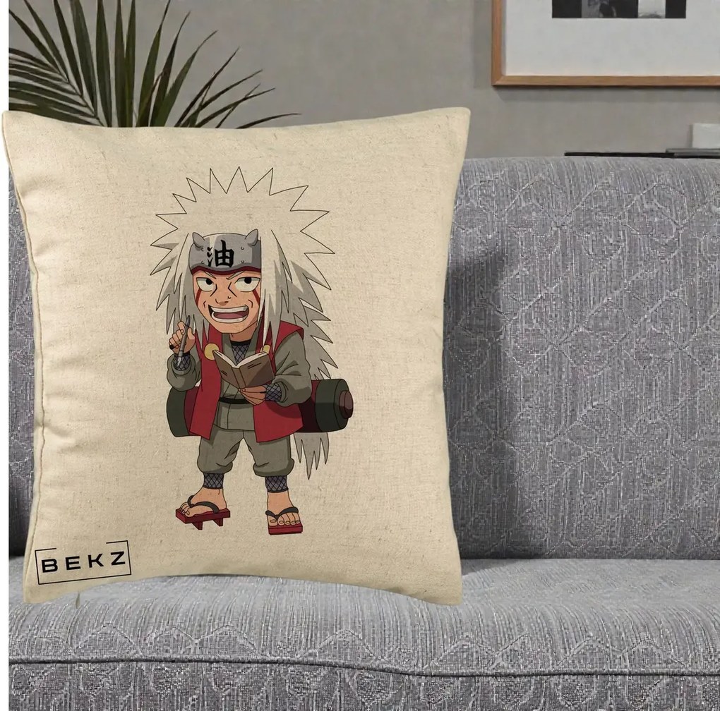 Perna Personalizata Naruto Jiraiya Sensei Chibi, 40x40 cm, Bej, Husa Detasabila, Perna Inclusa, BEKZ®