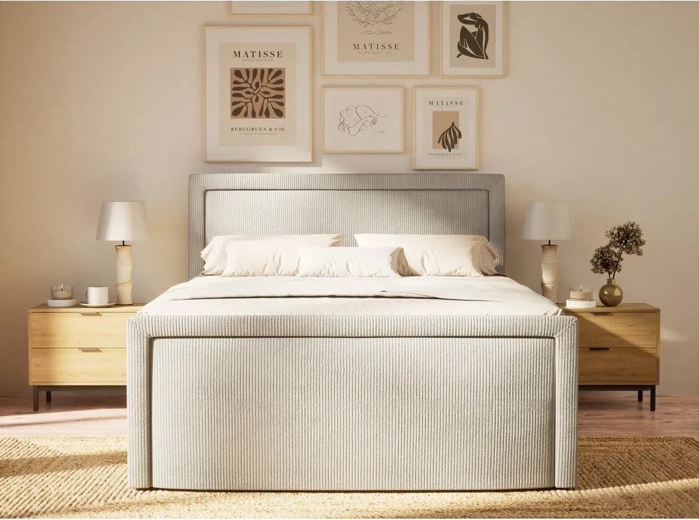 Pat boxspring gri cu spațiu de depozitare 180x200 cm Fresco – Maison de Rêve