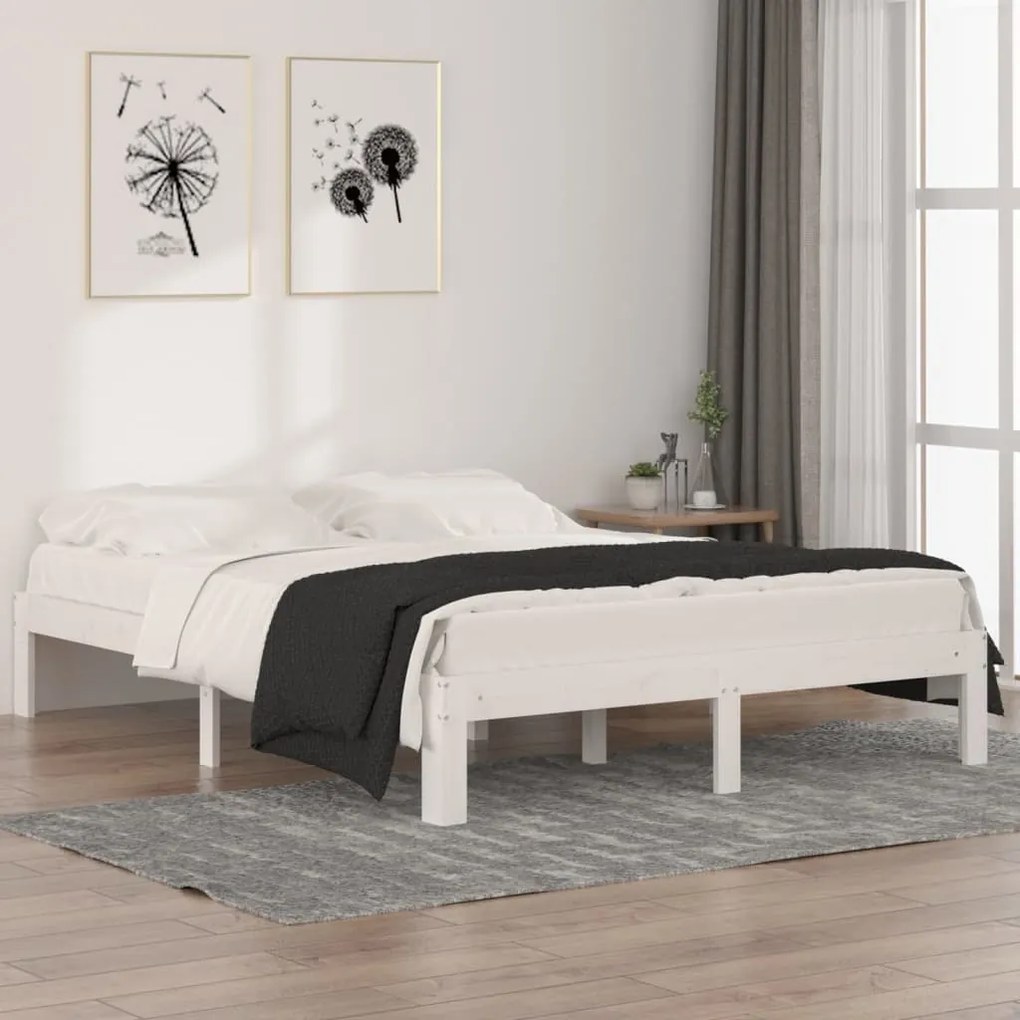 vidaXL Cadru de pat King Size, alb, 150x200 cm, lemn masiv