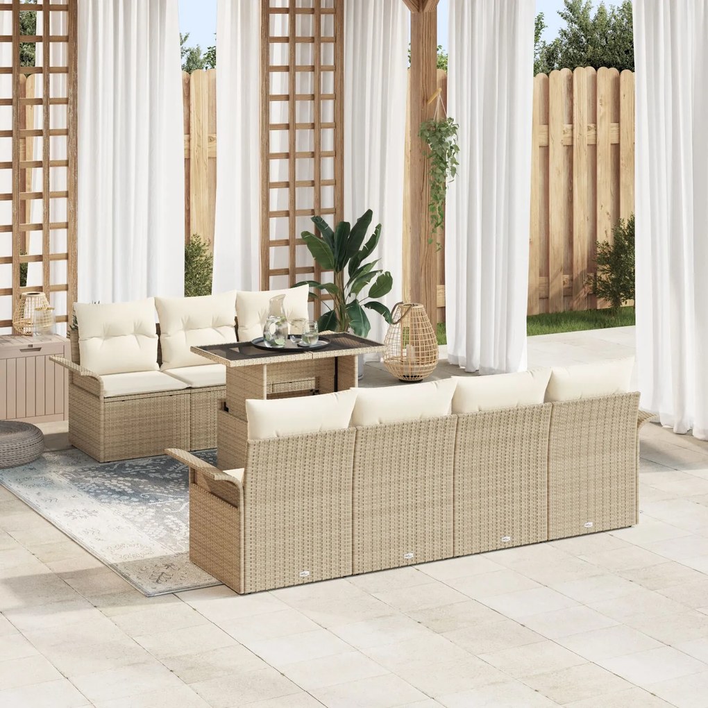 vidaXL Set de canapele de grădină format din 8 piese cu perne bej din rattan sintetic