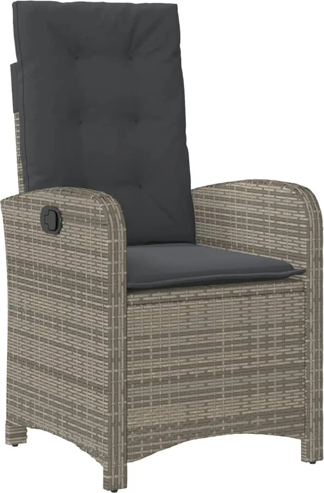 vidaXL Scaun de grădină rabatabil cu perne, gri, poliratan