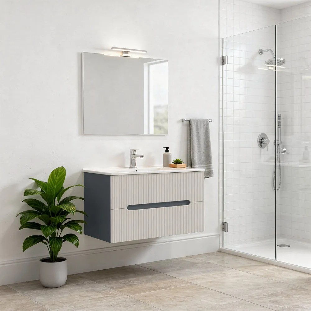 Trent Mobilier de baie 80 cm lavoar ceramic (2 sertare) cu oglindă 60x80 cm antracit gri-alb