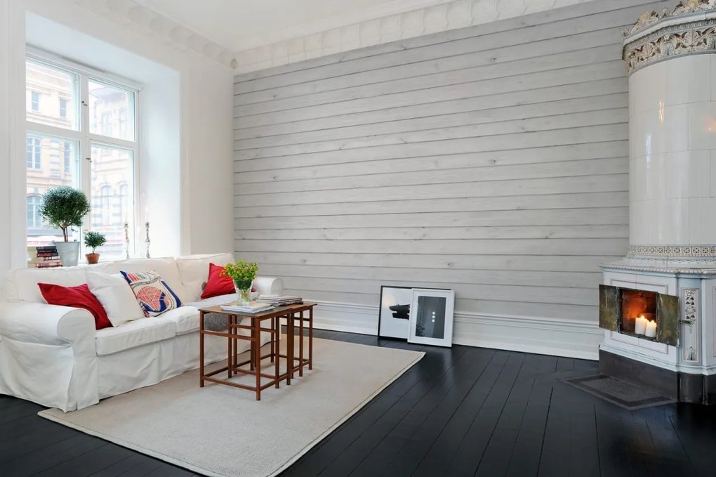 Tapet Horizontal Boards, White, Rebel Walls