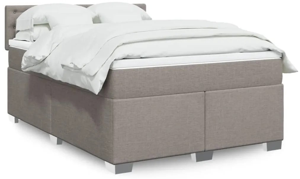 vidaXL Pat box spring cu saltea, gri taupe, 140x200 cm, textil