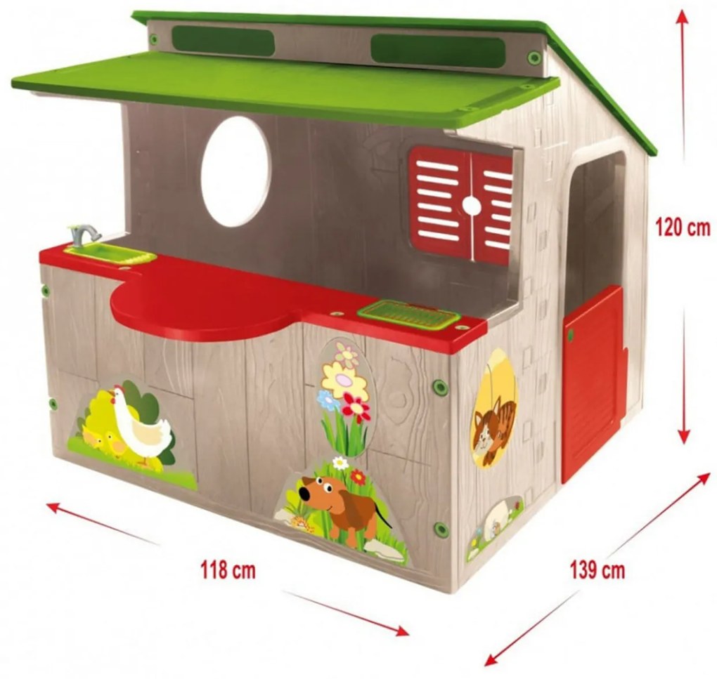 Casuta Copii cu Bucatarie NOVOKIDS™ Kitchen House , Pentru casa si gradina, Dimensiuni 139x118x120 cm, Ferestre si usa mobile, Plastic aditivat