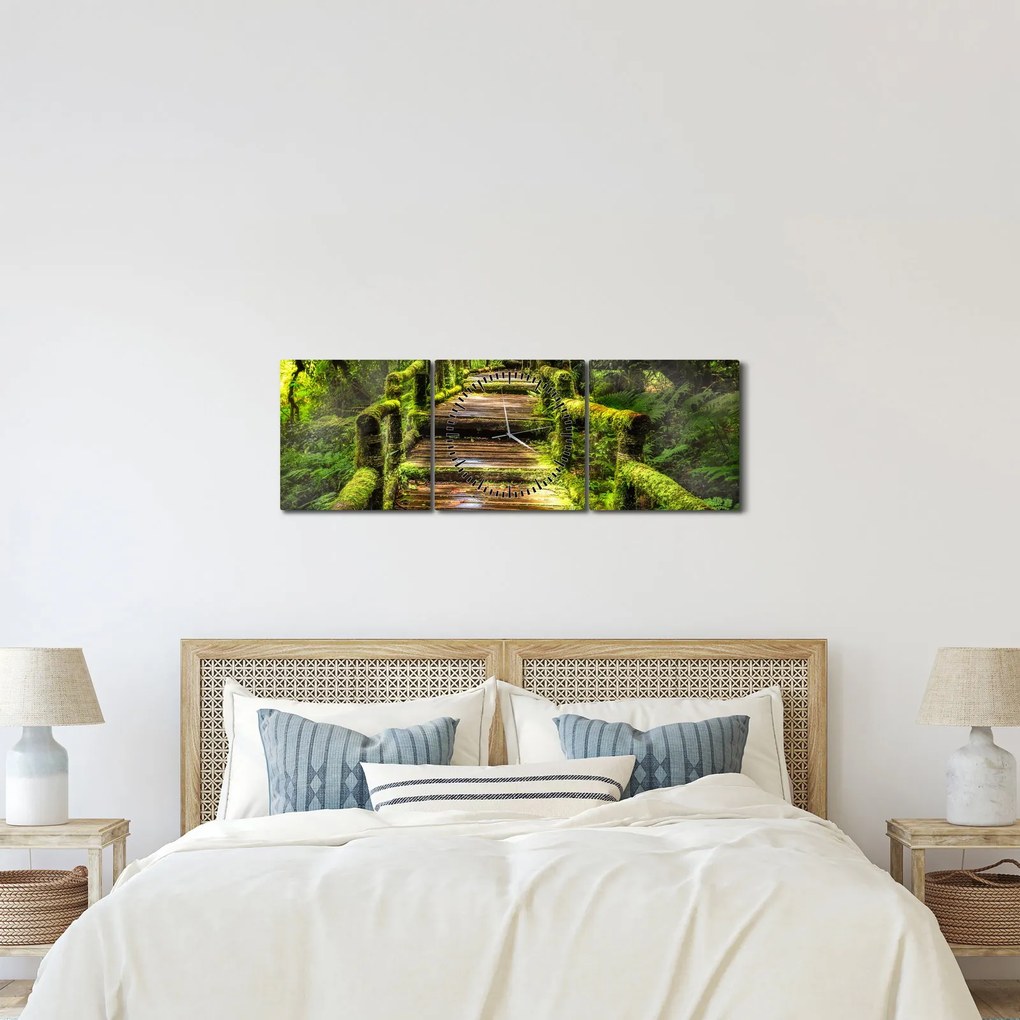 Tablou cu scări într-o pădure tropicală (cu ceas) (90x30 cm)