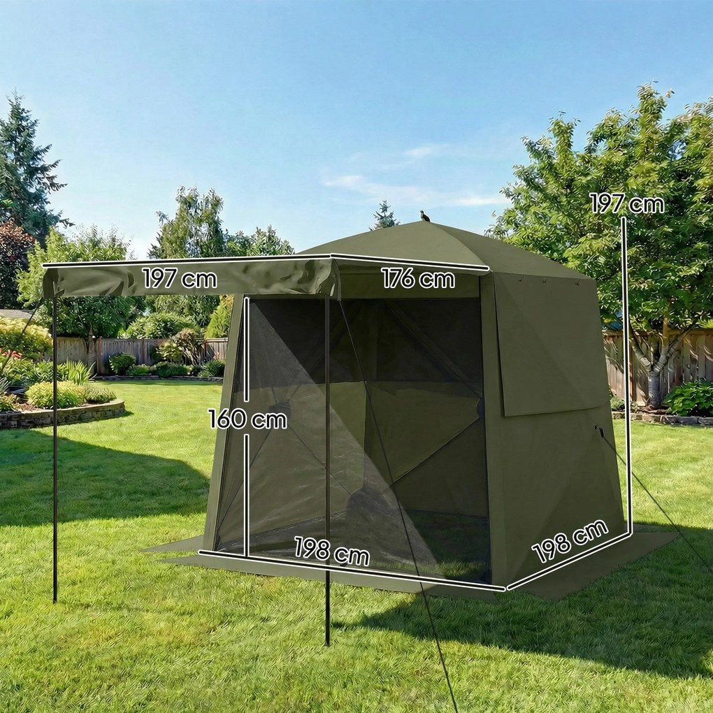 Outsunny Pavilion 2x2m Impermabil Stabil Rezistent la iarnă Pop-up Pavilion pliabil cu 4 panouri laterale Ferestre din plasă Ușă frontală UPF 30+ | Aosom Romania