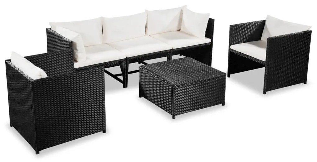 44192 vidaXL Set mobilier de grădină cu perne, 6 piese, negru, poliratan