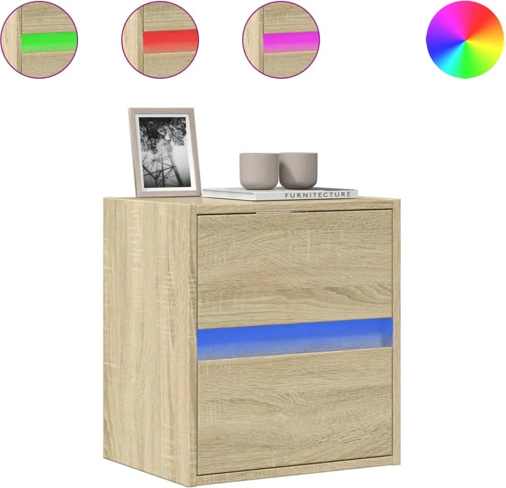 vidaXL Comodă TV de perete cu lumini LED, stejar sonoma, 41x31x45 cm