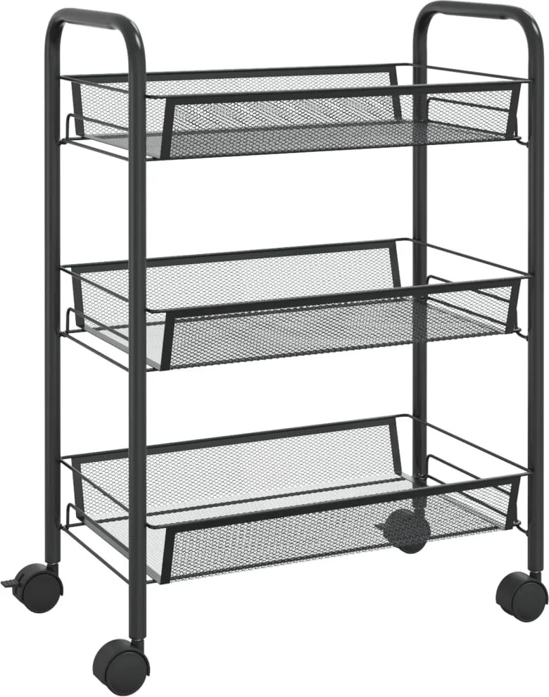 vidaXL Cărucior de bucătărie, 3 niveluri, negru, 46x26x64 cm, fier
