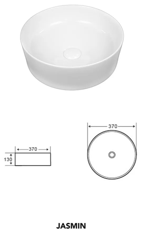 Lavoar pe blat alb lucios, rotund, 37,5 cm, Fluminia Jasmin