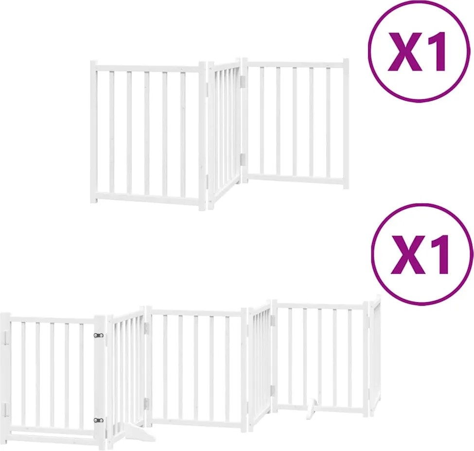 vidaXL Poartă câini pliabilă cu ușă, 9 panouri, alb, 450 cm, lemn plop