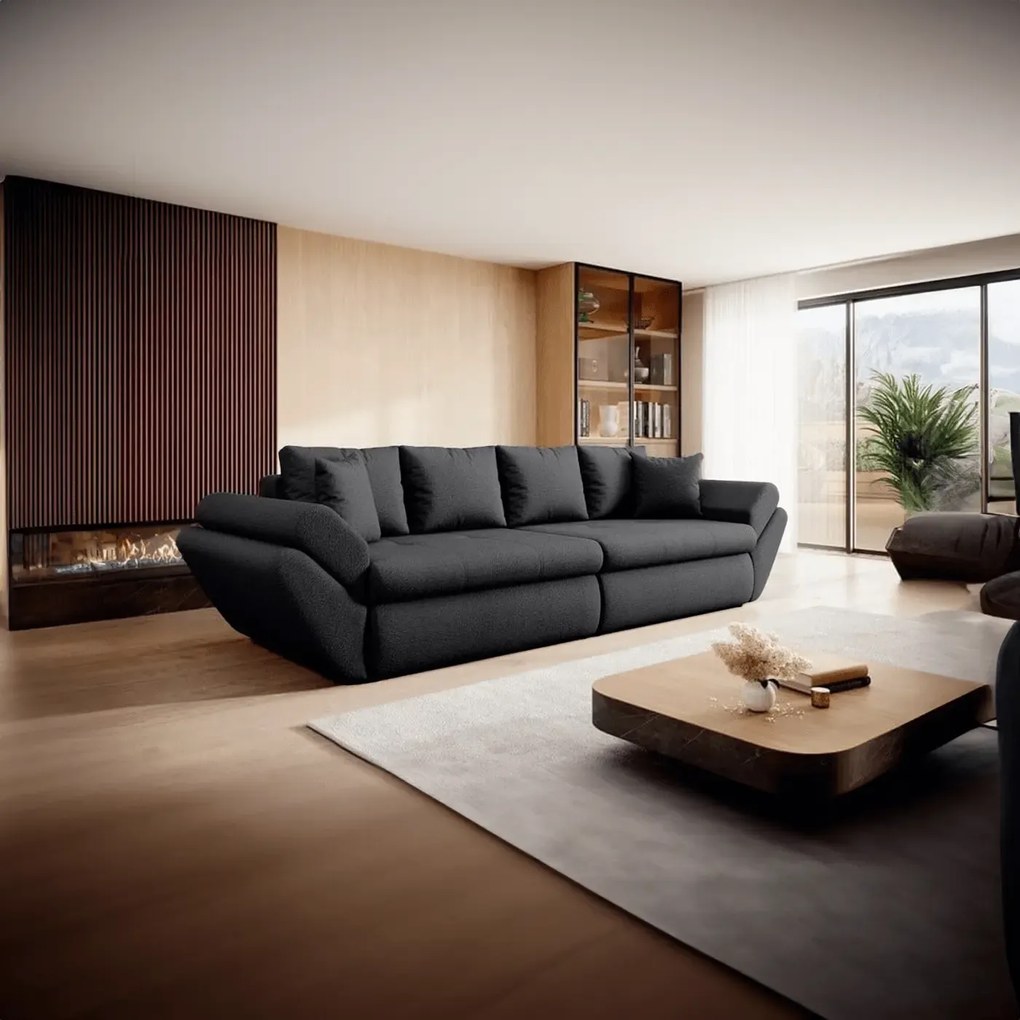 Canapea extensibilă dumonde cu ladă de depozitare si sezut confortabil din spuma high-density, Loana Euphoria Black 300x100 cm