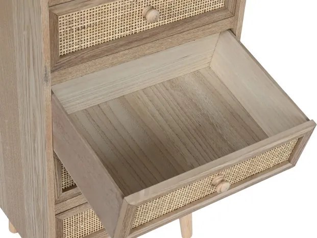 Comoda natur din lemn de paulownia si rattan, 40X30X104 cm