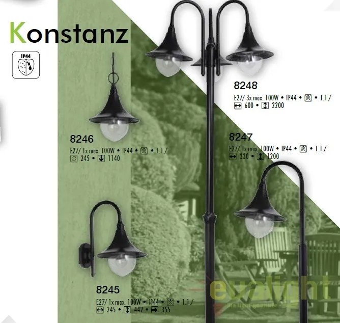 Stalp de exterior clasic cu 3 brate, inaltime 206cm, IP44, Konstanz 8248 RX