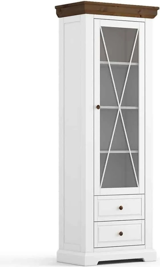 Vitrină lemn masiv nuc Iris Alb/, 79 × 42 × 214 cm