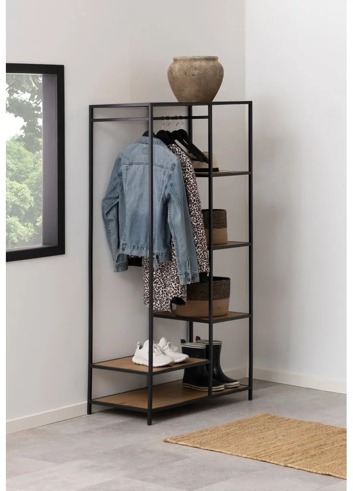 Șifonier negru/în culoare naturală deschis cu aspect de lemn de stejar 77x165 cm Seaford – Actona