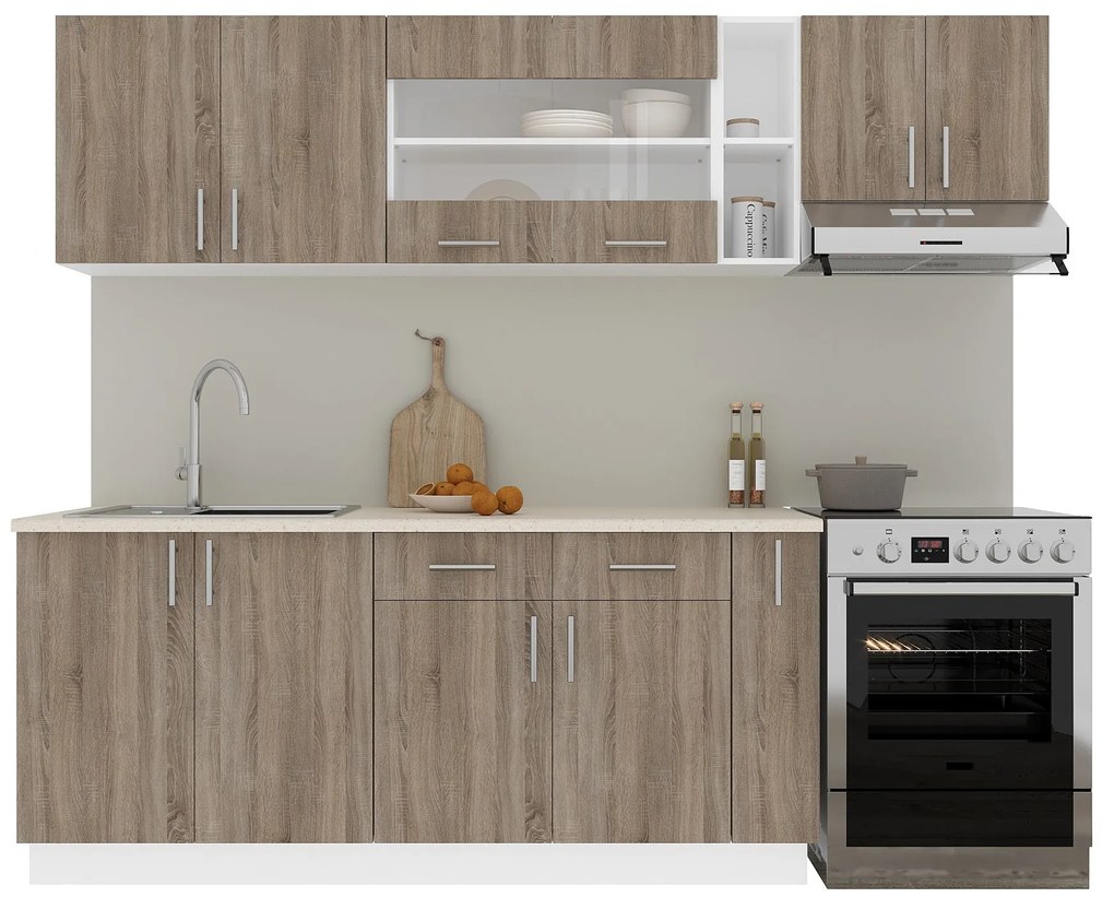 Set haaus V16, Stejar Sonoma Inchis/Alb, Blat Thermo 28 mm, L 240 cm