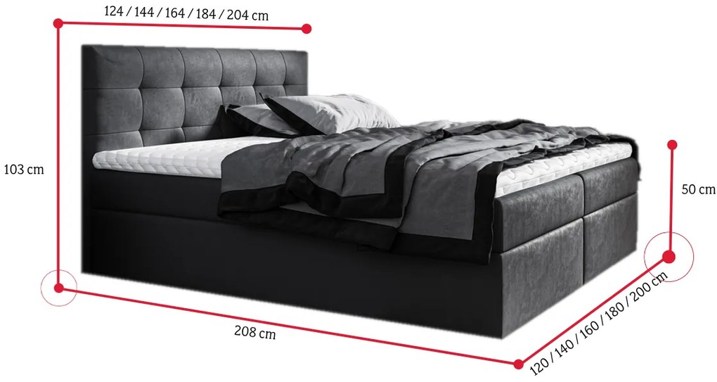 Supermobel Pat tapițat boxspring ROCCO + topper, 120x200, jasmine 100
