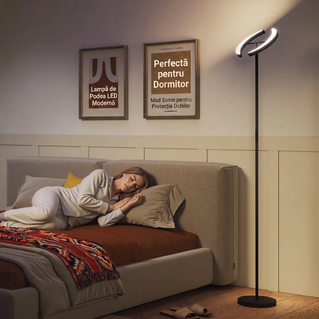 HOMCOM Lampă de Podea Dimmerabilă cu Telecomandă și Dublă Cap Girevole la 350°, Lampă de Podea cu Reglare Temperatură Culoare 2700K-6000K, pentru Sufragerie și Cameră, Negru | Aosom Romania