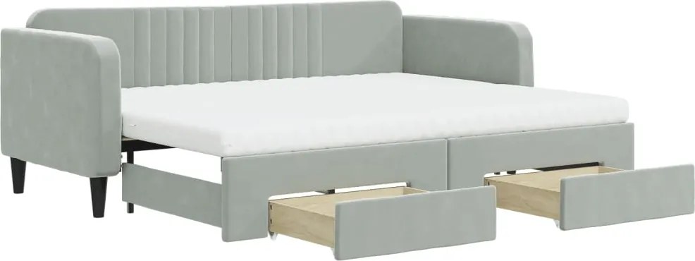 vidaXL Pat de zi cu extensie și sertare, gri deschis 80x200 cm catifea