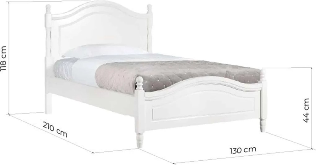 Pat lemn masiv alb Elizabeth Princess 120x200cm