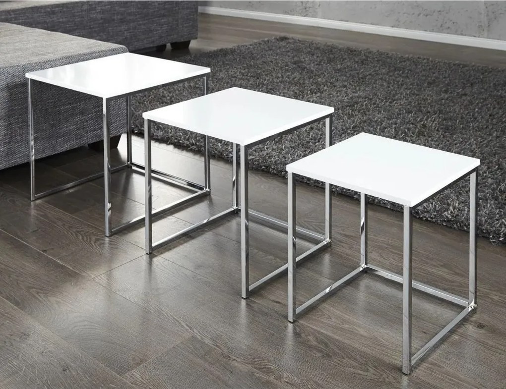 Set de 3 masute albe design modern-lucios, Fusion A-11839 VC