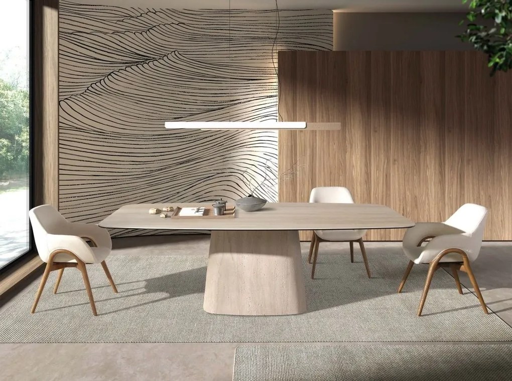 Scaun modern design italian, Lemn, Tesatura, Beige