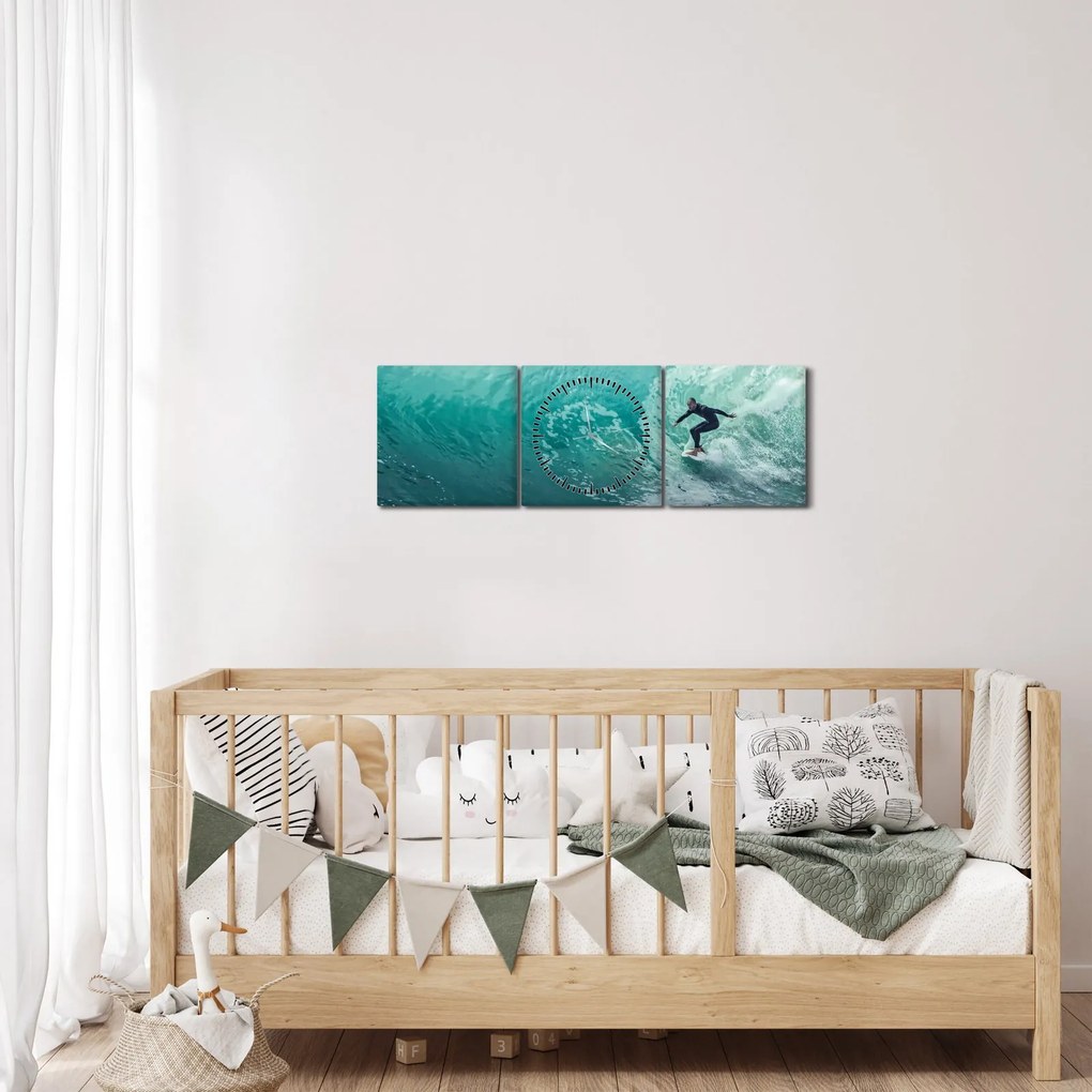 Tablou cu surferi (cu ceas) (90x30 cm)